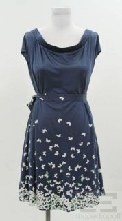 Issa London Blue White Butterfly Print Belted Dress Size US 6