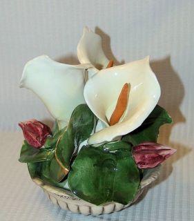 Calla Lily Flower in A Basket Figurine Italian Pottery