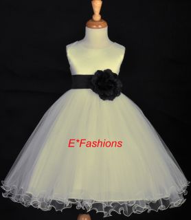 Ivory Wedding Black Flower Girl Dress 12 18M 2 4 6 8 10
