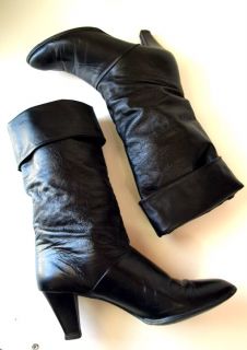 Vintage Tall Black Leather Mod Pirate Boots Heels 7 5