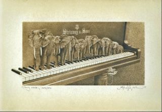 IVORY ELEPHANTS ON STEINWAY PIANO original handworked SIGNED limted