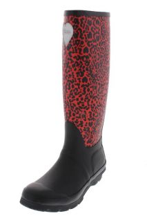 Guess New Wiselin Red Animal Print Fabric Lined Knee High Rain Boots