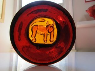 Large 60s Retro Kosta Boda Erik Hoglund Lion Art Glass Dish Vintage