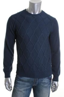 IZOD New Cotton Fancies Blue Solid Braided Crew Neck Cardigan Sweater