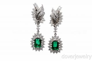 Antique 8 18 Carat Diamond Green Emerald 18K Gold Drop Earrings