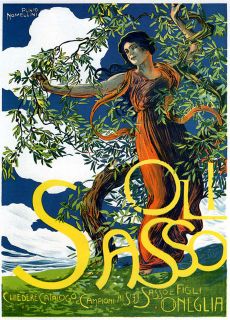 Lady Olive Oil Tree Sasso Italia Italy Italian Food Vintage Poster
