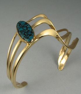 Isleta Pueblo Michael Kirk 14k Gold Turquoise Bracelet