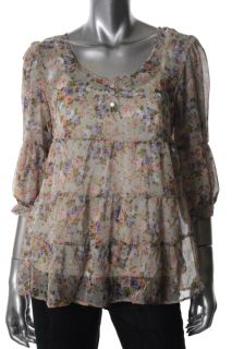 NY Collection New Multi Color Sheer Printed 3 4 Sleeves Scoop Neck 2pc