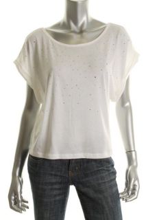  White Embellished Front Cuffed Sleeve Boat Neck T Shirt s BHFO