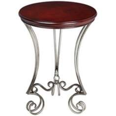 dark cherry and brushed silver bardot accent table