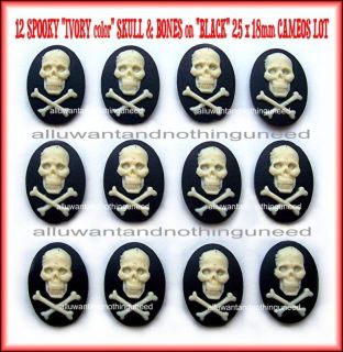 12 Skull Goth Pirate 25mm x 18mm Ivor Black Cameos Lot