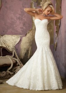 New White Ivory Mermaid Sweetheart Lace Wedding Dress Gown Prom Custom