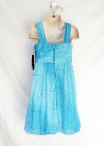 IZ Amy Byer Girls Blue Sheer Shimmering Bubble Hem Dress Sizes 7 10 16
