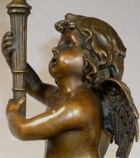 Falconet Fecit Cherub Angel Bronze Figure Candle Holder