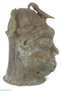 Benin Bronze Head with Birds on Top Nigeria Sale Was $790