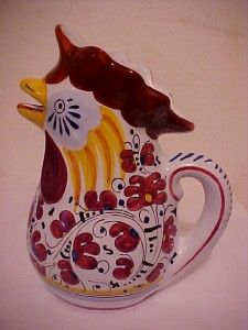 Vtg. Deruta Italian Majolica Pottery ~ Figural Rooster Chicken Pitcher