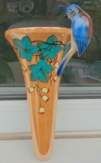  Art Deco Lusterware Figural Bird Ivy Wallpocket 9 75 Tall N R