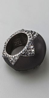 House of Harlow 1960 Leather & Crystal Cocktail Ring