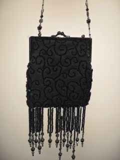 Todd Anthony NY Elegant Beaded Fringe Black Tie Formal Evening Bag