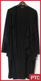 Nina Leonard Matte Jersey Dress and Cascading Cardigan Black Sz 3X New