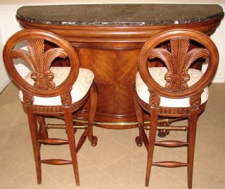 Pulaski Edwardian Marble Top Home Bar with Two Chairs