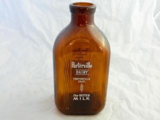 Vtg Antique Amber Glass Milk Bottle 1 2 Gallon Porterville CA Dairy