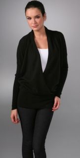 Vince Wrap Front Cashmere Sweater with Rib Sleeve