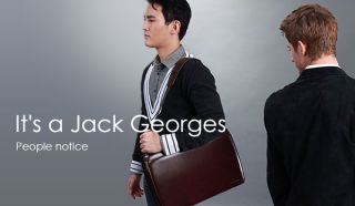 Jack Georges Briefcase Brown Turn Lock Full Grain Leather Laptop Bag