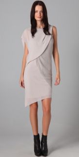 Helmut Lang Drape Front Dress with Netting Overlay