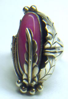 Sterling Silver Navajo J H Marked Ring w Pink Stone Sz 7 5