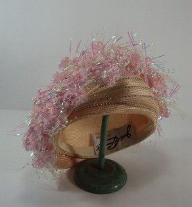 Vintage Jack McConnell Boutique NY Straw Hat with Pearls Silk Flowers