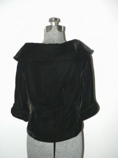 Jackie O Style Black Velvet Retro 50s Fitted Top Blouse Size M