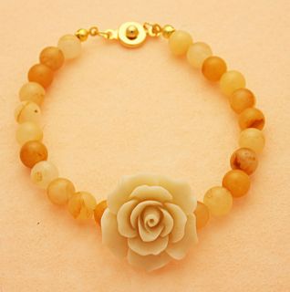 Ivory Rose Yellow Jade Bracelet Gemstone Handcrafted