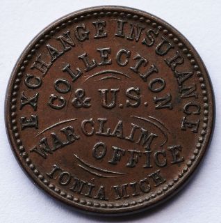 1863 Civil War Token JAMES KENNEDY U S WAR CLAIM OFFICE IONIA MICH 99
