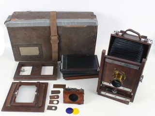 1880 1890s Antique Burke James Watson 5x7 w 4x5 Back Lens Case