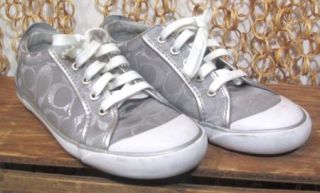 COACH Womens Signature Logo Low Top Silver BARRETT Sneakers Shoes sz 8