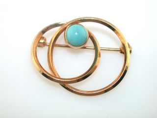 Vintage Van Dell Turquoise Circle Gold Filled Pin