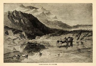 1882 Steel Engraving Lake Baikal Winter Jeannette Expedition Mountain