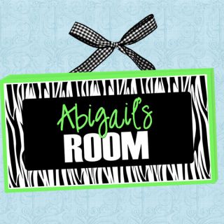PERSONALIZED Kids Room Door Sign FUNKY ZEBRA STRIPES  LIME GREEN Cute
