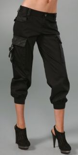 alice + olivia Banded Bottom Cargo Pants with Leather Trim
