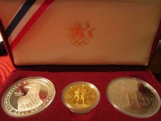 1983 1984 OLYMPIC 3 Coin Proof Set 10 Gold Eagle 2 Silver Dollars Best