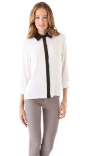 alice + olivia Willa Placket Top with Leather Combo