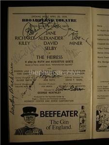 1976 Richard Kiley Jane Alexander The Heiress Cast Signed Theatre