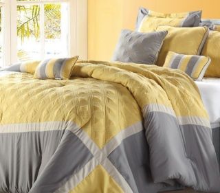 Luxury Comforter Set 8 Pieces Gray Yellow Designer Set on Sale