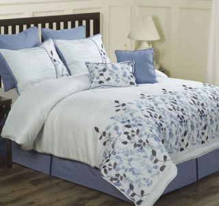 Jardin Ivory Blue King 8 Piece Comforter Bed in A Bag Set