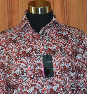 Jared Lang Long Sleeve Red Gray Black 100 Cotton Paisley Floral Shirt