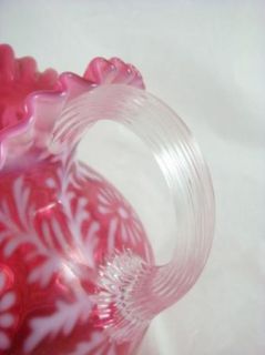 LG Wright Fenton Fern Daisy Cranberry Opalescent Ruffled Rim Glass