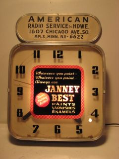 1940s Lighted Electric Clock Janney Best Paints American Radio Service