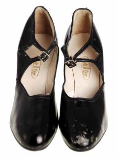 Vintage Black Mary Jane Patent Leather Shoes High Heels 1920 EU 38 US