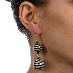 Kenneth Jay Lane Black Grey Stripes Safari Dangle Earrings For Pierced